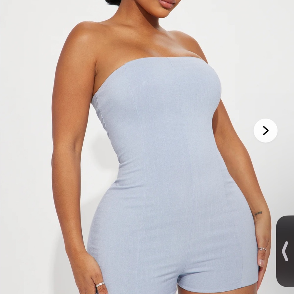 Worth My Time Stretch Linen Romper - Light Blue